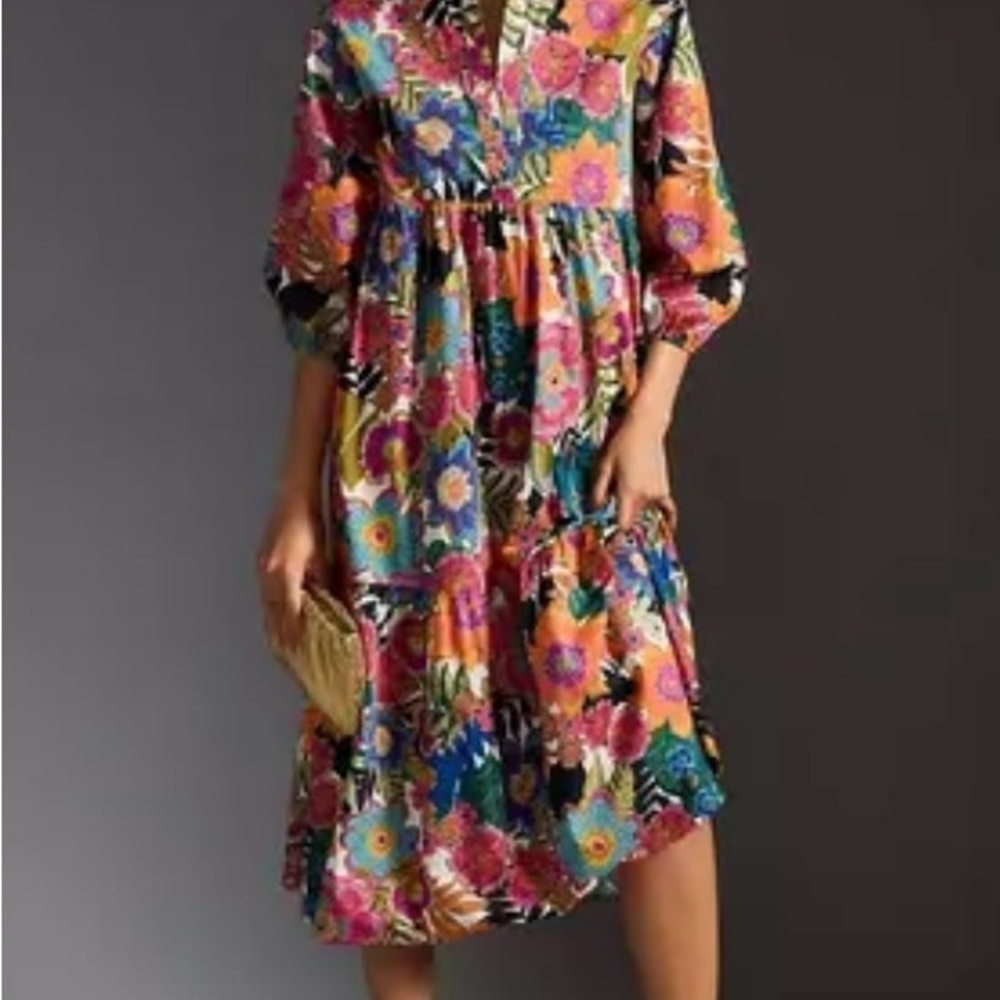 Anthropologie Vibrant Floral Midi Dress